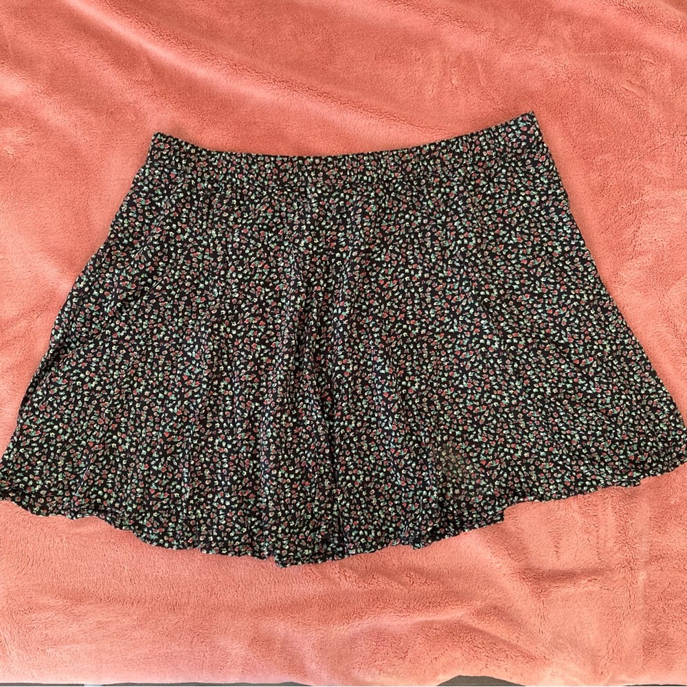 American Eagle Black Mini Skirt with Pink and Green Floral Print